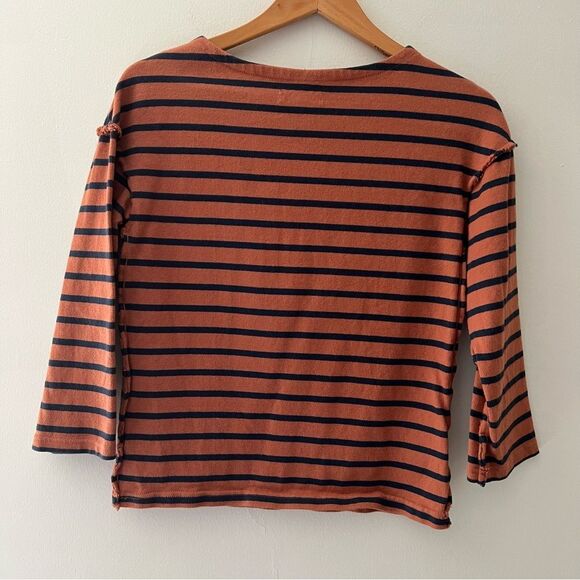 Madewell Striped Tee Breton StripeLong Sleeve TShirt Casler Stripe Rust/Navy XXS - Picture 2 of 6